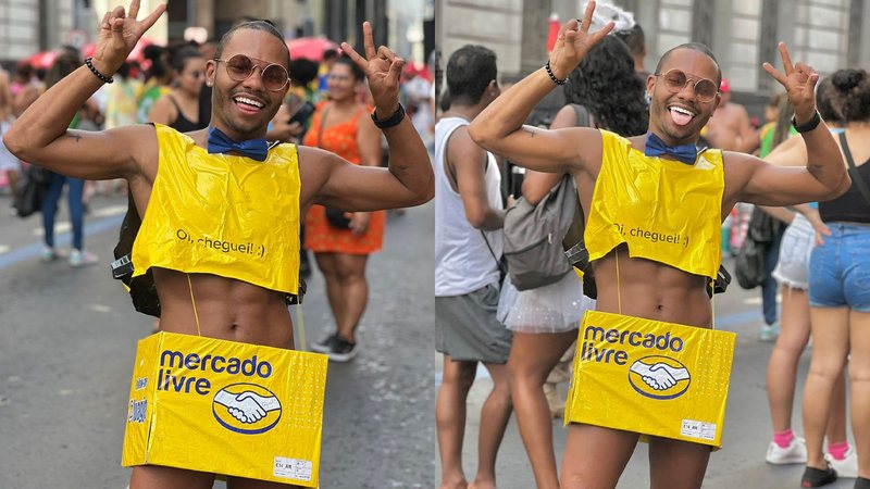 Morador de Guarujá viralizou ao pular carnaval com fantasia improvisada do Mercado Livre - Reprodução arquivo pessoal/Luan Simões