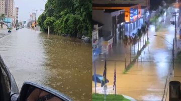 Ruas de Mongaguá cobertas pelas enchentes, na noite de terça (5) e na manhã desta quarta-feira (6) - Reprodução/Praia Grande e Região e Mongaguá Litoral no Instagram