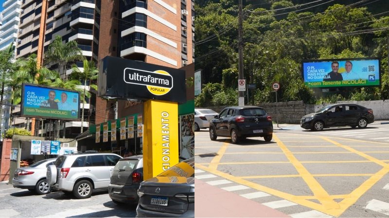Painéis publicitários de presidente do partido ao lado de Bolsonaro foram instalados em diversas ruas e avenidas - Reprodução