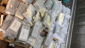 A droga, que havia sido ocultada no navio UASC AL KHOR, tinha como destino o continente Europeu Polícia Federal realiza apreensão de cocaína no Porto de Santos - Fotos: Divulgação PF