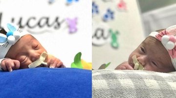 Quem resiste a tanta fofura? Hospital de Santos comemora Páscoa com ensaio de “bebês coelhinhos” Dois bebês, um menino e uma menina, com orelhas de coelhinho - Reprodução/Redes Sociais Hospital dos Estivadores