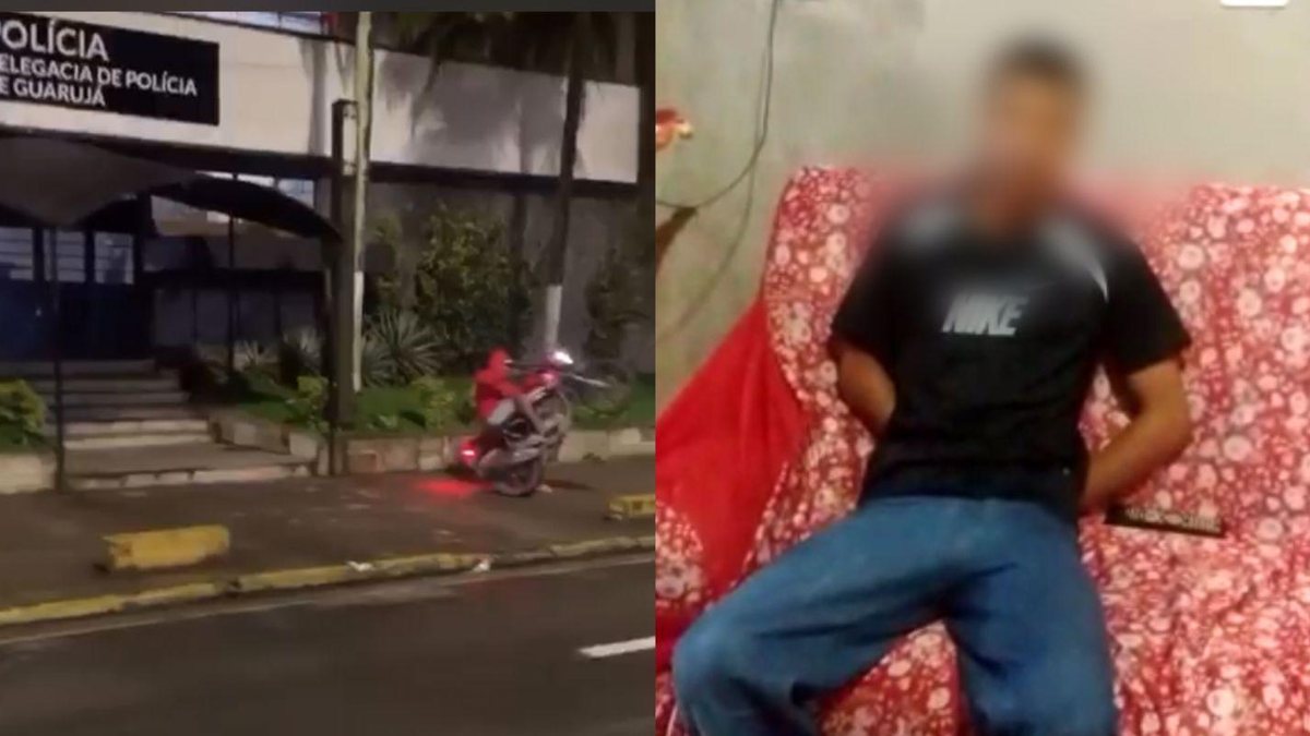 Jovem é detido após empinar moto diante da delegacia em Guarujá VÍDEO