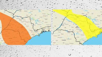 Verão continua sendo marcado pela chuva no estado de São Paulo SP permanece sob alertas laranja e amarelo para tempestades e chuvas intensas Montagem com dois mapas do estado de São Paulo, um com indicação de região em laranja para tempestades, e outro com - Reprodução/Inmet