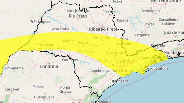 Mapa SP alerta amarelo