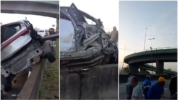 Veículo ficou destruído após despencar de pista de cima para pista de baixo - Imagem: Reprodução