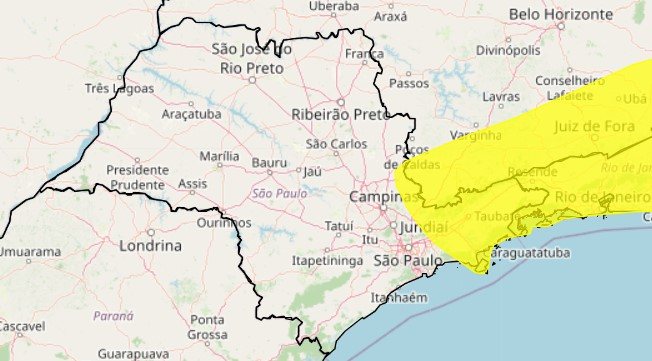 Previsão do Inmet indica chuva entre 20 e 30 mm/h ou até 50 mm/dia - Reprodução/Inmet