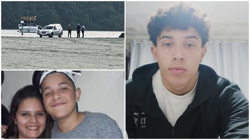 Corpo foi encontrado na Prainha e levado para Bertioga (acima à esq.), Nicolas aos 15 anos com a tia Bianca e aos 18 - Imagem: Acervo Familiar / Aconteceu em Bertioga