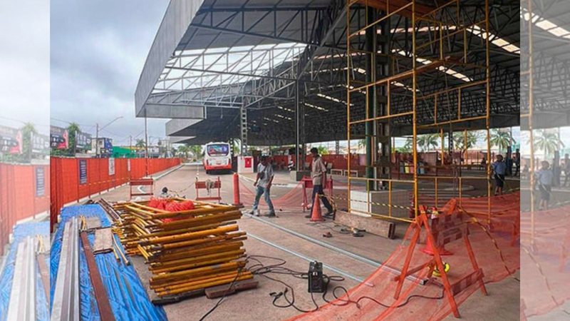 Estão sendo realizados serviços relacionados a reparos estruturais no terminal - Prefeitura de Praia Grande