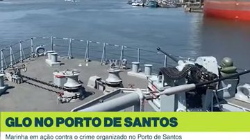 Navio da Marinha do Brasil percorre o canal do Porto de Santos - Reprodução TV Cultura