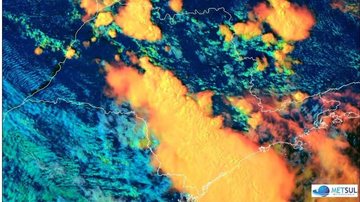Imagem de satélite mostra linha de instabilidade que avançou por SP na tarde de sexta-feira (3) - Reprodução/MetSul