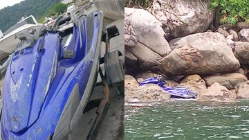 Moto aquática estava encalhada nas pedras próximo à ilha das Palmas - Divulgação PM Ambiental
