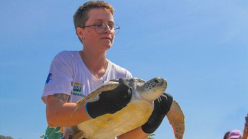 Além de ferimentos, a tartaruga resgatada em Praia Grande possuía resíduos sólidos em seu trato gastrointestinal - Divulgação/Instituto Gremar