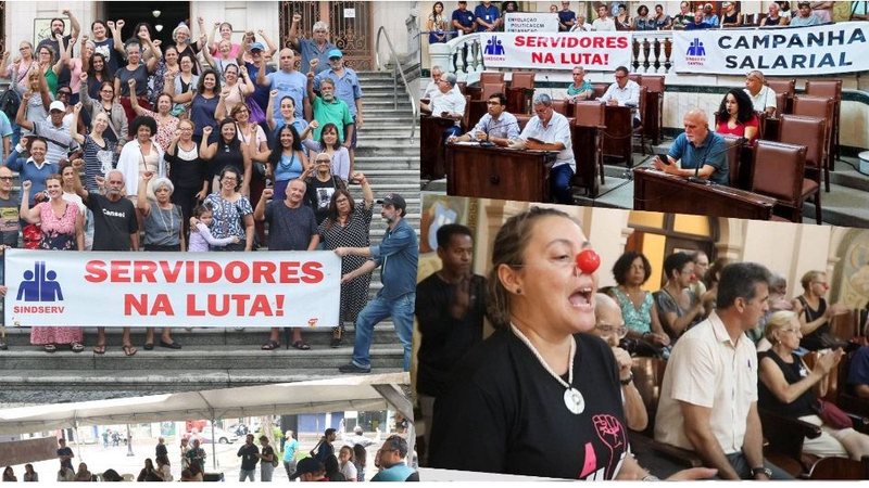 Servidores durante protestos na Câmara Municipal de Santos - Imagem: Reprodução / Sindserv