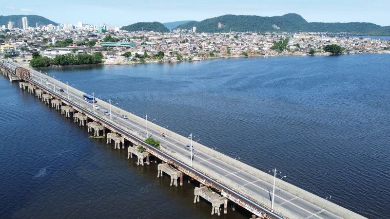 Intervenções no trecho ferroviário da ponte integram primeira etapa da Fase 3 da obra do VLT - Divulgação/Prefeitura de São Vicente