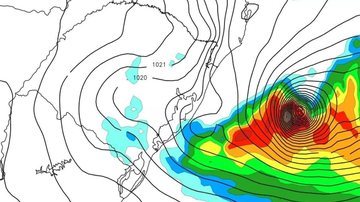 Apesar de ciclone se formar na costa do Rio Grande do Sul, efeitos devem ser sentidos no litoral de SP - Reprodução/MetSul