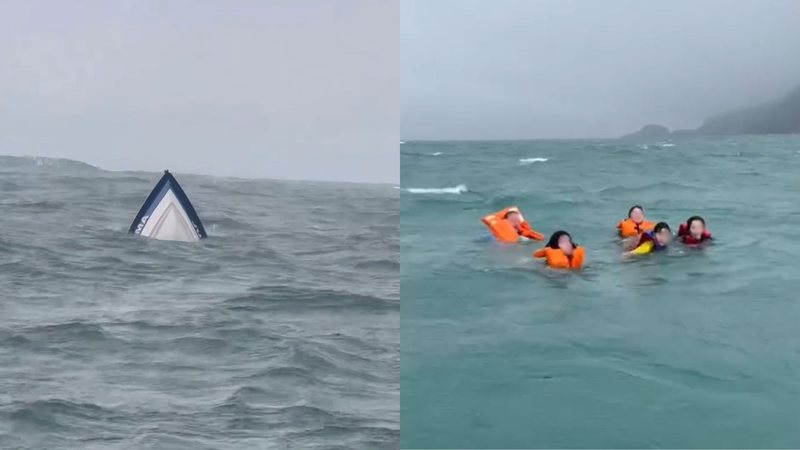 Vítimas foram resgatadas por pescadores locais sem gravidade - Reprodução Redes Sociais/lhabela_sp