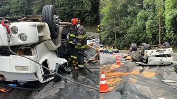 Faixas de rolamento da via estão interditadas, só é possível trafegar pelo local no acostamento - Reprodução/Corpo de Bombeiros