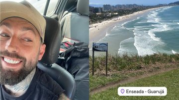 Lucas publicou detalhes da preparação e da paisagem da praia da Enseada, no alto do morro do Maluf - Reprodução/Instagram