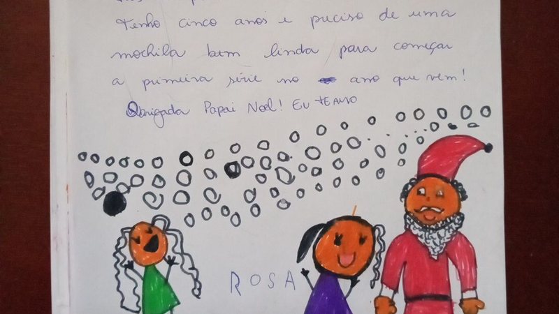 Menina de cinco anos, moradora de São Sebastião, pede uma mochila para começar a primeira série - Reprodução/Blog do Papai Noel dos Correios