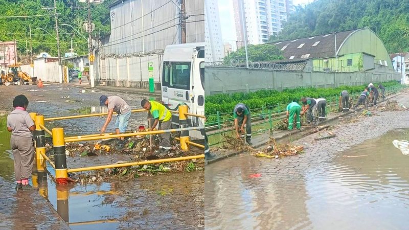 Vários pontos da cidade enfrentaram alagamentos devido ao forte temporal - Prefeitura de Santos