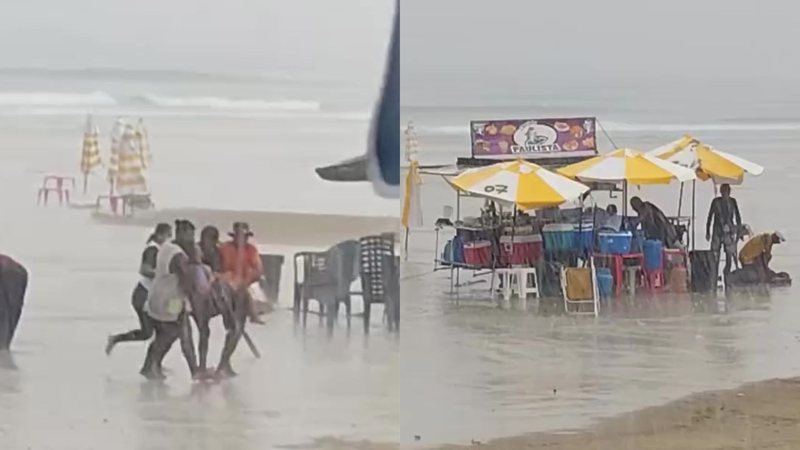 Uma das vítimas, inconsciente, recebeu massagem cardíaca na faixa de areia - Reprodução/Praia Grande Mil Grau