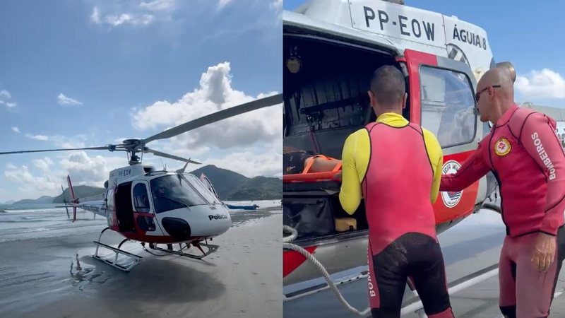 Helicóptero Águia-8, da PM, foi acionado e transportou a vítima até o aeródromo de Ubatuba - Divulgação/PMSP