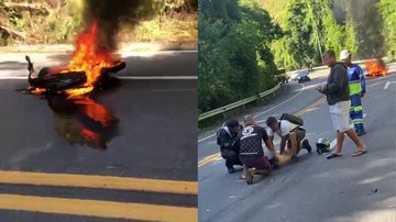 Com o impacto da batida, a moto pegou fogo - Reprodução/Redes Sociais