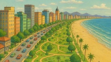 A orla santista, com seus jardins, também ganhou ares do Studio Ghibli - Reprodução/Instagram Santos Cidade