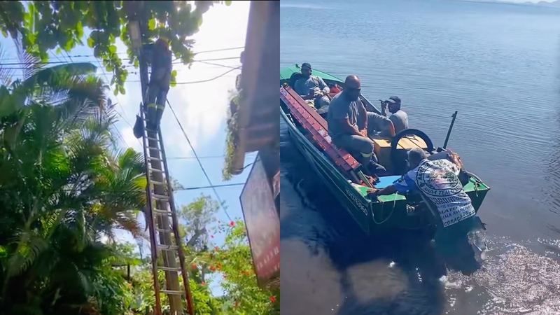 Transporte dos materiais, lâmpadas e funcionários por mar - Reprodução/Instagram