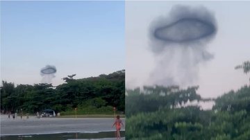 Fumaça gigante formou um círculo no céu e surpreendeu banhistas - Reprodução/Aconteceu em Bertioga