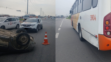 Motorista do Corsa perdeu o controle, capotou e bateu contra o ônibus na sequência - Divulgação/CCI Artesp