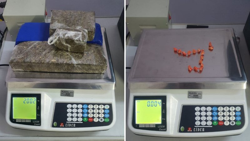Entre os itens encontrados com a mulher, estavam pedras de crack e tijolos de maconha - Reprodução/Polícia Civil