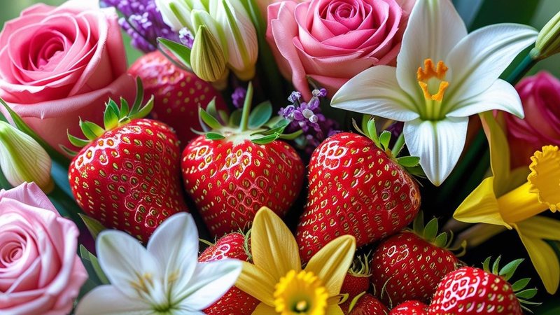 Flores e morangos