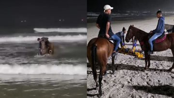 Jovem entra no mar a cavalo e resgata homem de afogamento em praia do litoral de SP