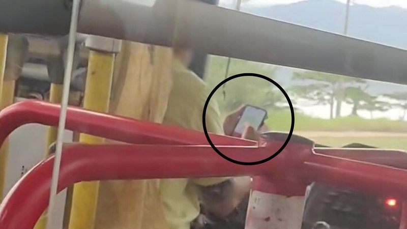 Passageira filma motorista no celular enquanto dirige ônibus no litoral de SP