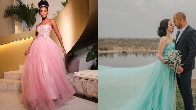 noivas com vestidos rosa e verde