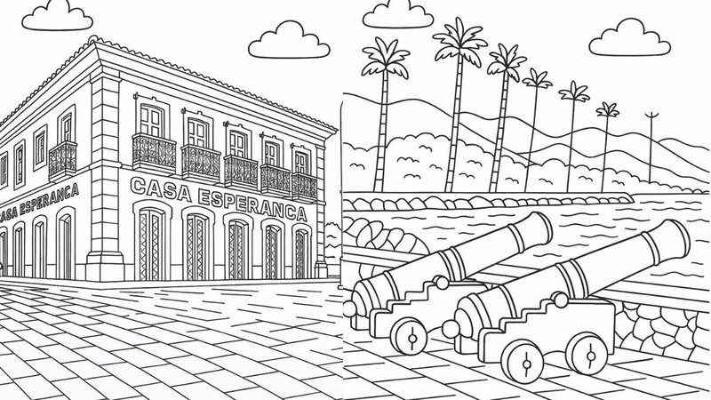Desenhos para colorir  pontos históricos de São Sebastião
