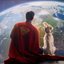 Superman e Kripto olhando o planeta Terra