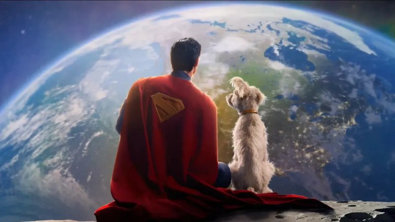 Superman e Kripto olhando o planeta Terra