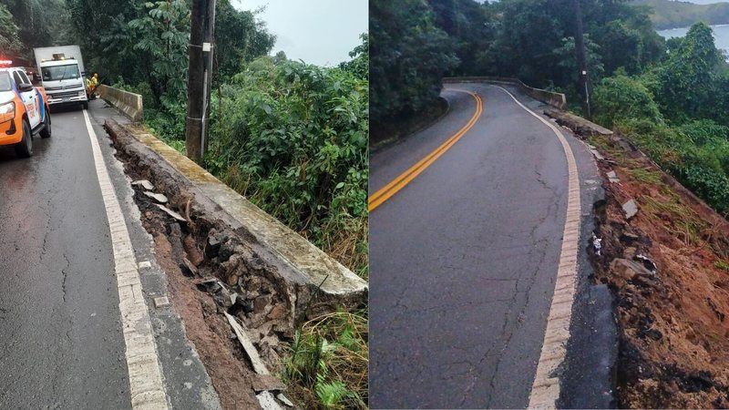 Chuva causa deslizamento e altera trânsito em rodovia no litoral de São Paulo