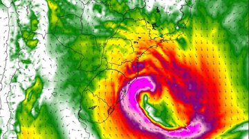 Mapa mostra ciclone extratropical na costa brasileira