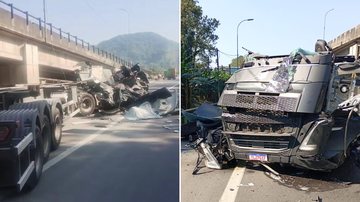 Grave: caminhão cai de viaduto e motorista morre, em rodovia do litoral de SP