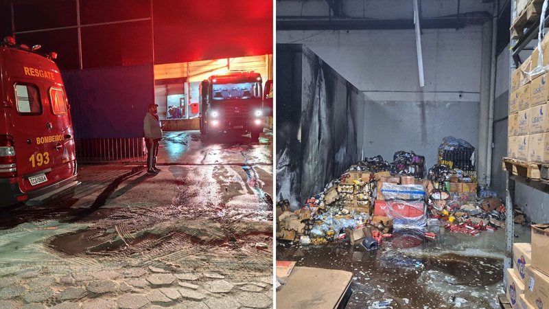 Incêndio na madrugada atinge supermercado Semar, no litoral norte de SP
