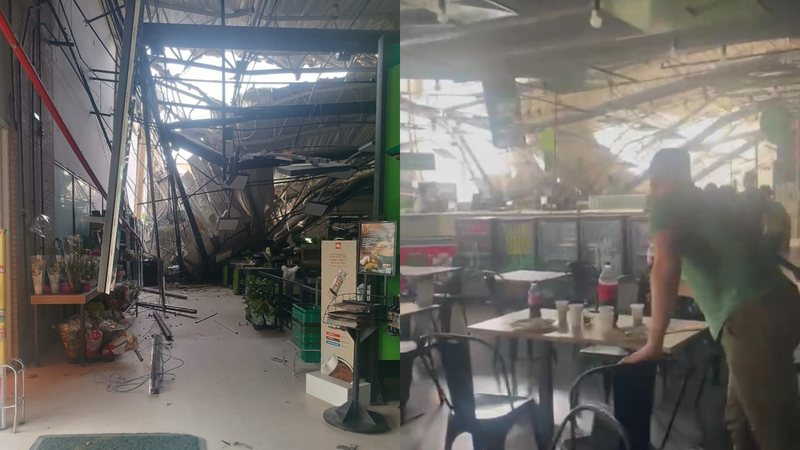 Queda do telhado atingiu interior do supermercado Pão de Açúcar