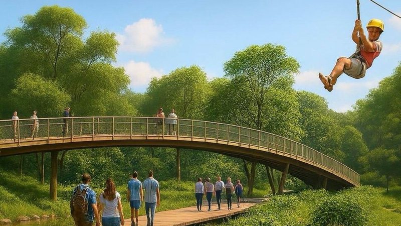 Projeção de futura ponte ecológica e tirolesa em Praia Grande