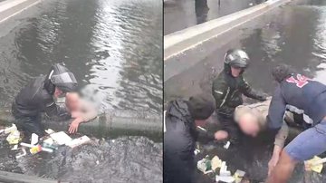 Idoso escorrega em canal em meio a chuva de 120 mm no litoral de SP; veja vídeo