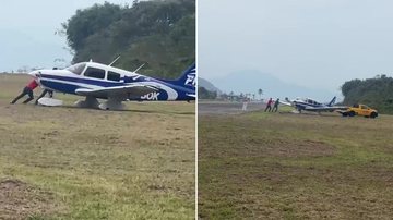 Pneu de avião estoura após varar pista no aeroporto de Ubatuba