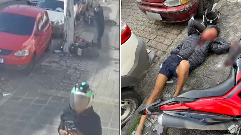 Suspeito morre e comparsa leva tiro no olho durante assalto em São Vicente\u003B vídeo