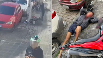Suspeito morre e comparsa leva tiro no olho durante assalto em São Vicente; vídeo