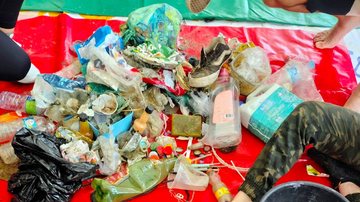 Praias do litoral norte e de Santos viram “lixão” com plásticos, vidros, cobertores e até colchões
